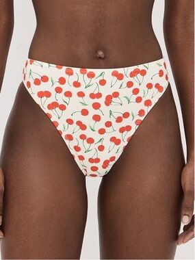 NWT Good American Bikini Bottoms with Red Cherry Print